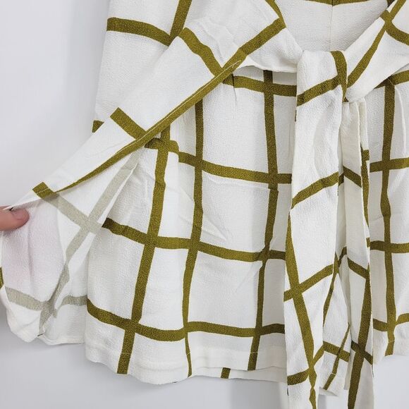 Anthropologie Sancia windowpane shorts front tie small white green womens - Picture 5 of 8